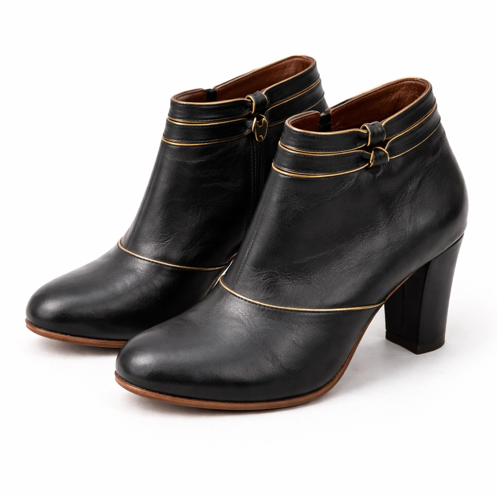 Women's Anthropologie Luiza Perea Black Leather Ankle Booties | Size 39